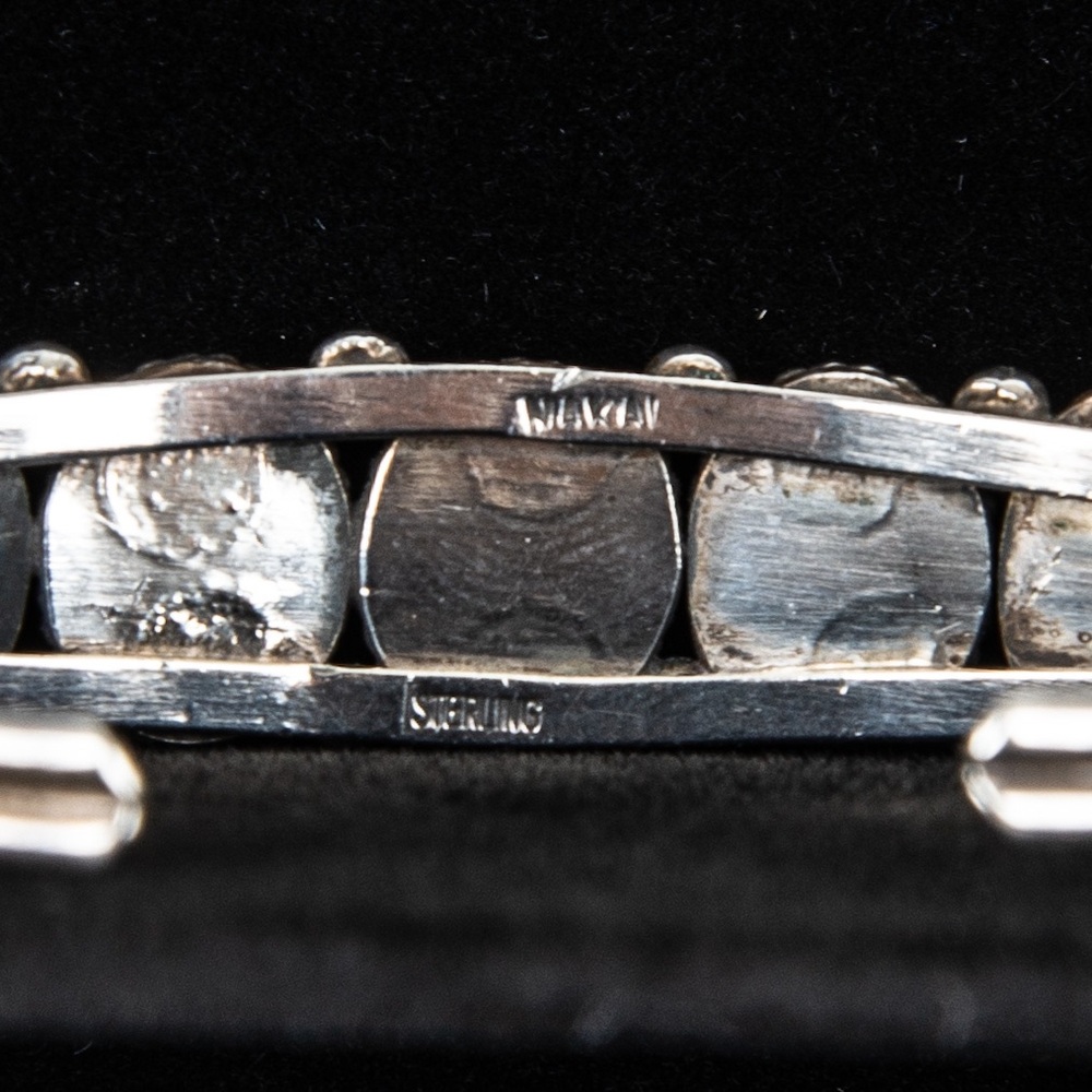 VTG Navajo Nakai Signed Stealing Silver Abalone Green Resin Cuff Bracelet - Picture 2 of 13
